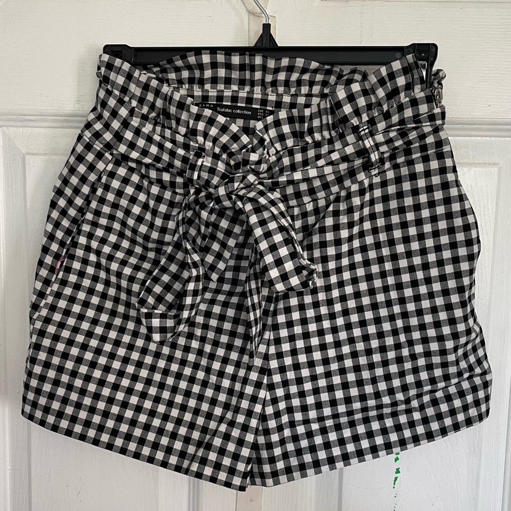 Zara Plaid High-Waisted Shorts